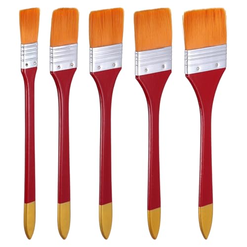 uxcell 5Pcs Flat Paint Brush 0.79"-2.2" Width Nylon Acrylic Painting Brushes Professional Paint Tools with Wooden Handle Orange Bristles for Watercolor Oil Crafts Face Body Art Red/Yellow - size: 0.79"-2.2"