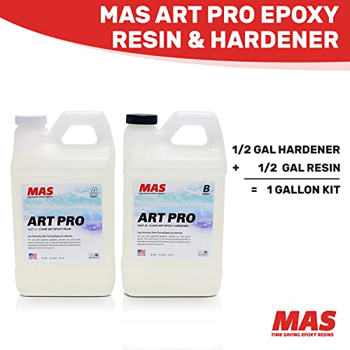 MAS Epoxies Art Pro Epoxy Clear Kit 1-Gallon (0.5-Gal Resin and 0.5-Gal Hardener) Low Viscosity and Enhanced UV Resistance, Ideal for Jewelry Making, Flower Preservation, and Other Resin Crafts - size: 1 Gallon