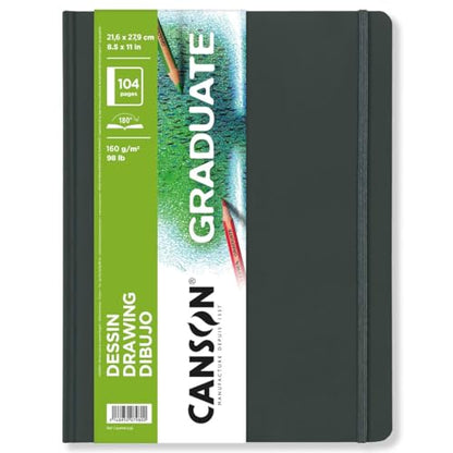 Canson Graduate Drawing Paper Hard Cover Art Journal, 8.5" x 11", 98 lb. (160gsm), Artist Paper for Pencil, Ink, Pen, and Marker Illustration, 52 Sheets (104 Pages)/Sketch Book - size: 8.5x11