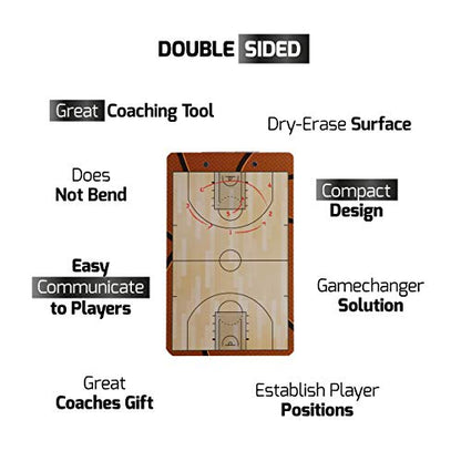 Dry Erase Coaches Clipboard - Includes Whistle and Dry Erase Markers - Double Sided Coach Whiteboard - style: Basketball