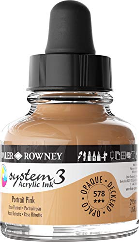 Daler-Rowney System3 Acrylic Ink Bottle Portrait Pink 29.5ml - Versatile Acrylic Ink for Artists and Students - Opaque Calligraphy Ink for Drawing Illustrating Airbrushing Dip Pen Ink and More
