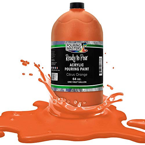 POURING MASTERS Citrus Orange Acrylic Ready to Pour Pouring Paint - Premium 64-Ounce Pre-Mixed Water-Based - for Canvas, Wood, Paper, Crafts, Tile, Rocks and More - color: Citrus Orange, size: 64 Fl Oz (Pack of 1)