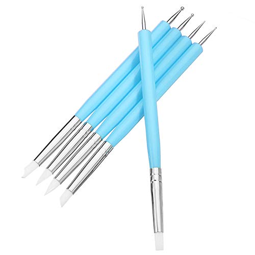 5 pcs/Set Soft Pottery Clay Tool Silicone & Stainless Steel Two Head Sculpting Polymer Modelling Shaper Art Tools Blue
