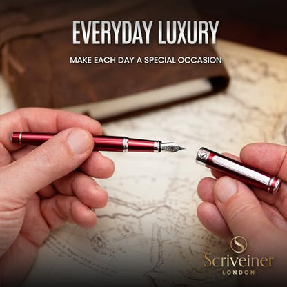 Scriveiner Deep Crimson Red Fountain Pen - Stunning Luxury Pen with Chrome Finish, Schmidt Nib (Fine), Best Pen Gift Set for Men & Women, Professional, Executive, Office, Nice Pens - color: 12. Crimson Red with Chrome, style: Fine Nib