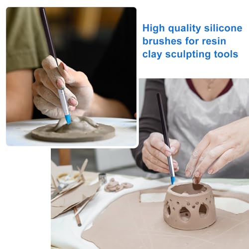 SmallCat 5 Pcs Silicone Paint Brushes, Flexible Clay Carving Tools, Professional Sculpting Tools for Handicraft Pottery Artwork Shaping Carving DIY- Blue (8mm) - color: Blue (8mm)