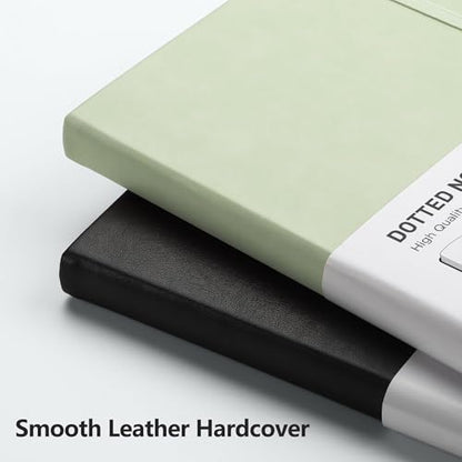 RETTACY Dotted Journal Notebook, 192 Pages, A5 Medium Size (5.7'' x 8.3''), Leather Hardcover, 100 GSM Thick Paper, for Journaling, Planning, Tracking (Light Green) - color: Light Green, style: Dotted