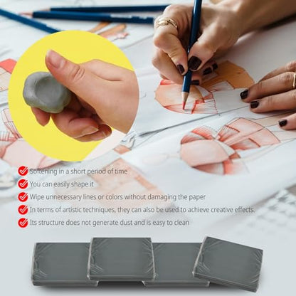 4 Pack Kneaded Eraser, Artist Eraser, Erasers for Drawing, Brighten Your Sketches and Drawings,1.45x1.35x0.32in,Grey