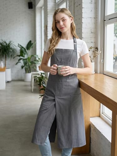 Molaxhome Split Apron with 3 Pockets,Unisex Pottery Apron with Adjustable Strap for Kitchen Ceramics - color: Grey
