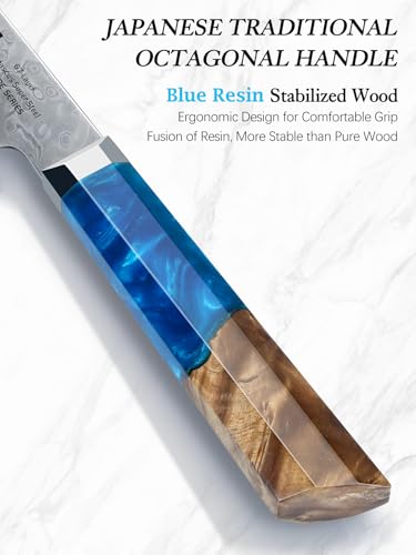 HOSHANHO Damascus 3 Pieces Knife Set, Professional 67-Layer Damascus Steel Kitchen Knife Set, Ultra Sharp Japanese Chef Knives Set with Ergonomic Blue Resin Stabilized Handle & Wood Gift Box - size: 3-Piece Knife Set