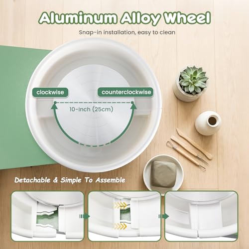 Huanyu Pottery Wheel Machine 25 cm/10" with Foot Pedal, Electric Ceramic Forming Machine with Detachable Basin DIY Art Clay Potter's Wheel for Beginners Adults At Home Pottery