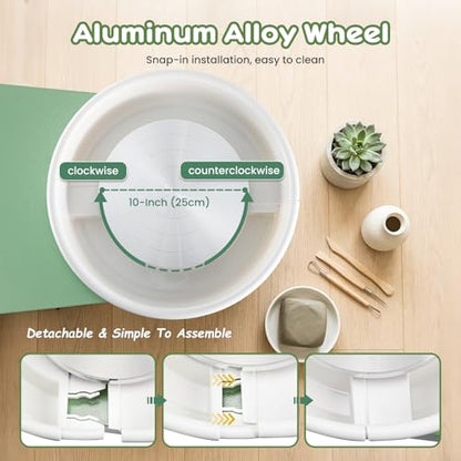 Huanyu Pottery Wheel Machine 25 cm/10" with Foot Pedal, Electric Ceramic Forming Machine with Detachable Basin DIY Art Clay Potter's Wheel for Beginners Adults At Home Pottery