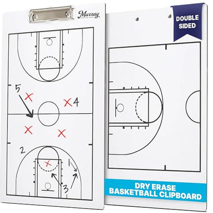 Murray Sporting Goods Dry Erase Coaches Clipboard | Double-Sided Dry Erase White Board - style: Basketball