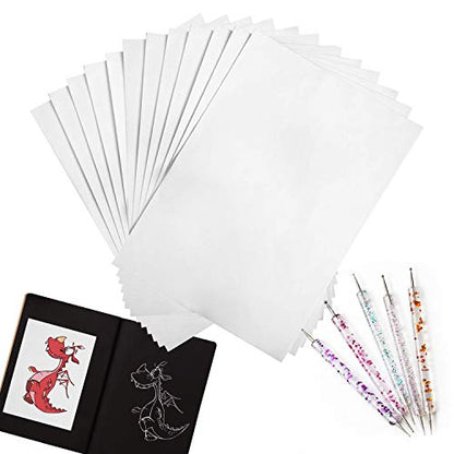 100 Sheets White Carbon Transfer Paper 11.7”x8.3” with Tracing Stylus for Wood Burning Transfer, Wood Carving,Trace Pattern