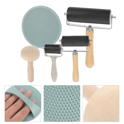 KAILIKETIY 5-Piece Printmaking Roller Set Wooden Handles 10cm Ink Roller for Crafts Stamping and Art Projects for School and DIY Use