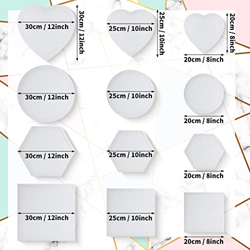 Thenshop 24 Pieces Stretched Canvas for Painting Bulk Blank Canvas Board, Square Round Hexagon Heart Shaped Frame for Kids Art Supplies for Acrylic Pouring Oil Painting(Assorted Shapes)
