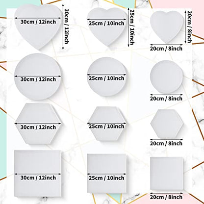 Thenshop 24 Pieces Stretched Canvas for Painting Bulk Blank Canvas Board, Square Round Hexagon Heart Shaped Frame for Kids Art Supplies for Acrylic Pouring Oil Painting(Assorted Shapes)