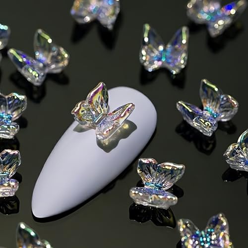 300Pcs Butterfly Nails Charms 3D Resin Elegant Butterfly Nail Rhinestones 3D Resin Aurora Butterflies Nail Gems and Charms Kawaii Nail Diamonds Butterfly Nails Jewels for Women Acrylic Nail Supplies - color: white