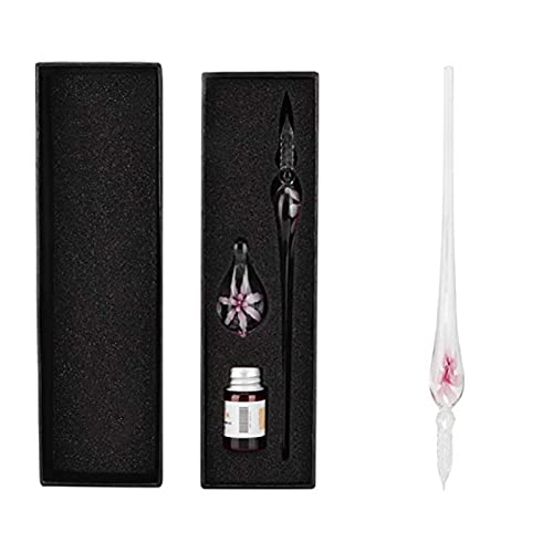 Glass Dip Pen, Glass Ink Pen Set, Crystal Elegant Flower Signature Ink Pen, Calligraphy Pen Set with Pen Holder for Signatures, Gift Cards Writing, Calligraphy Beginners