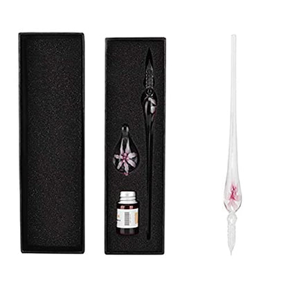 Glass Dip Pen, Glass Ink Pen Set, Crystal Elegant Flower Signature Ink Pen, Calligraphy Pen Set with Pen Holder for Signatures, Gift Cards Writing, Calligraphy Beginners