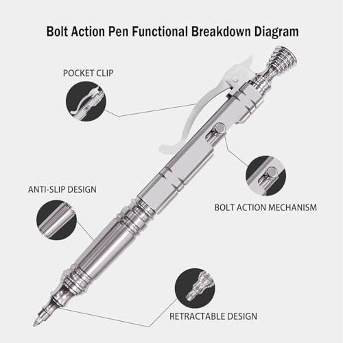 Luxury Bolt Action Pen: Heavy-Duty Stainless Steel EDC Ballpoint Pen with Retractable Mechanism and Pocket Clip - Refillable, Designed for Smooth Writing - style: Business Pen
