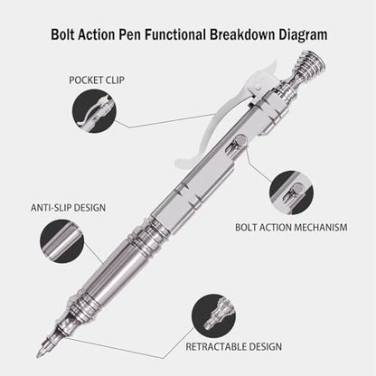 Luxury Bolt Action Pen: Heavy-Duty Stainless Steel EDC Ballpoint Pen with Retractable Mechanism and Pocket Clip - Refillable, Designed for Smooth Writing - style: Business Pen