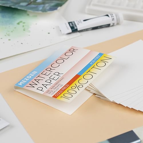 MEEDEN 4" x 3" Blank Watercolor Paper Cards, 50 Pcs Cold Press Mini Watercolor Paper Bulk, 100% Cotton Watercolor Postcards for Adults & Students (140lb/300gsm), 5×10 Sheets