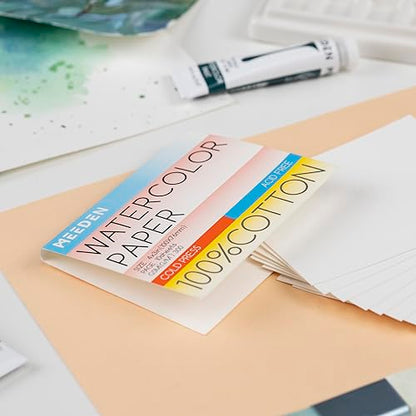 MEEDEN 4" x 3" Blank Watercolor Paper Cards, 50 Pcs Cold Press Mini Watercolor Paper Bulk, 100% Cotton Watercolor Postcards for Adults & Students (140lb/300gsm), 5×10 Sheets