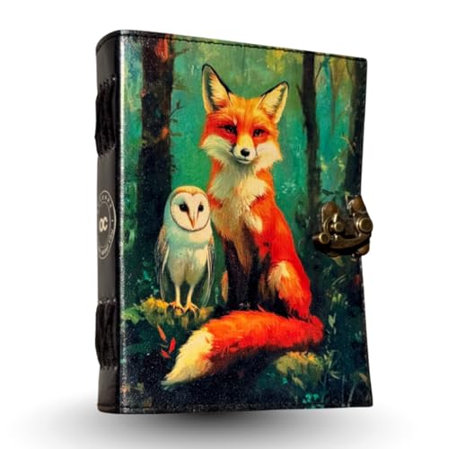 Oficart Handmade Leather Journal – Vintage Diary with Antique Lock & Eco-Friendly Cotton Paper | Celestial Notebook for Writing, Sketching, Travel, Art, Poetry, Spiritual & Gift Use (Fox) - color: Fox