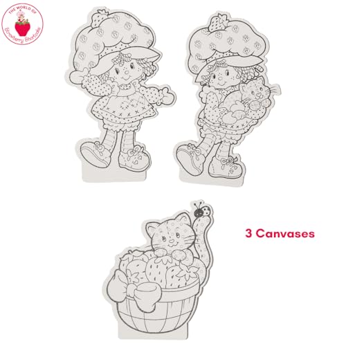 Innovative Designs Strawberry Shortcake Canvas Paint Set for Kids with 3 Canvases, Acrylic Paint, Paintbrush & Stands - color: Strawberry Shortcake