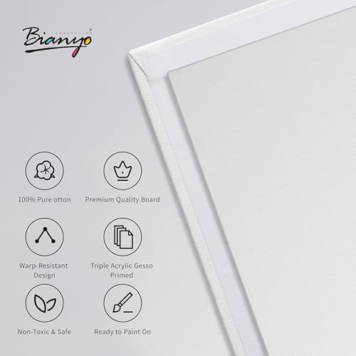 Bianyo 8x10 Inch Canvas Panels for Painting – 12 Pack, 100% Cotton, Triple Primed & Acid-Free, Art Boards for Acrylic & Oil Paints, Perfect for Artists, Kids & Beginners