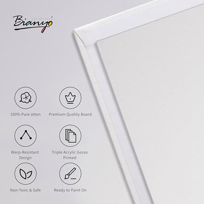 Bianyo 8x10 Inch Canvas Panels for Painting – 12 Pack, 100% Cotton, Triple Primed & Acid-Free, Art Boards for Acrylic & Oil Paints, Perfect for Artists, Kids & Beginners