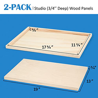 Unfinished Birch Wood Canvas Panels Kit, Falling in Art 2 Pack of 13x19’’ Studio 3/4’’ Deep Cradle Boards for Pouring Art, Crafts, Painting, and More - size: 13*19 2-pack