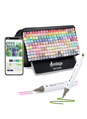 AEDAGA 200 Colors Alcohol Markers with Free App, Dual Tip Art Marker with Kickstand Case for Artists Adults. Alcohol Based Markers for Coloring Painting Sketching and Drawing, Great Gift - color: 200 Colors