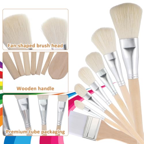 7 Pcs Mop Brush For Acrylic Painting, Gilding Brush Set Pottery Glazing Brushes Versatile Goat Hair Blending Mop Brushes For Acrylic Gouache Watercolor Foil Painting And Gold Leaf Sheets,Face Body Art