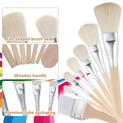 7 Pcs Mop Brush For Acrylic Painting, Gilding Brush Set Pottery Glazing Brushes Versatile Goat Hair Blending Mop Brushes For Acrylic Gouache Watercolor Foil Painting And Gold Leaf Sheets,Face Body Art