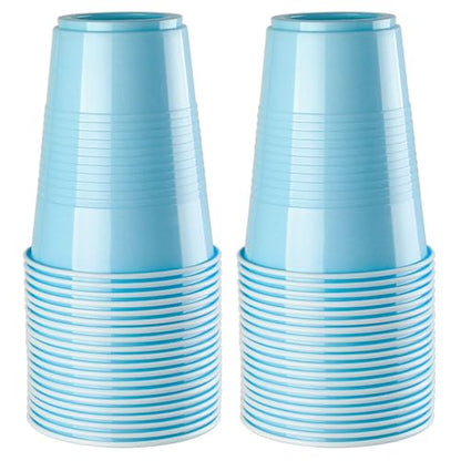 Disposable Plastic Cups, Light Blue Cups, 16 Ounce Plastic Party Cups, Strong and Sturdy Disposable Cups for Party, Wedding, Christmas, Halloween Party Cup, 100 Pack (Light Blue, 16OZ) - color: Light Blue, size: 16OZ