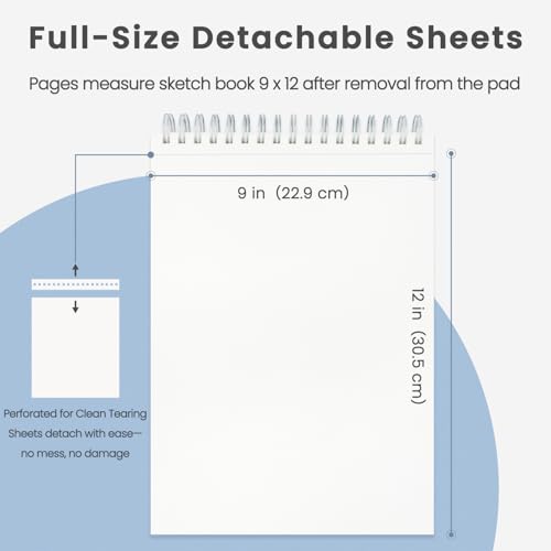 Cewei Drawing Pad 9x12, 100 Sheets Hardcover Spiral Bound, 68lb/100gsm White Paper Drawing Pad for Kids. - color: Mist Blue, size: 9" x 12" (Pack of 1)
