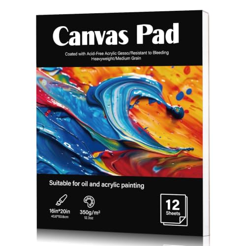 12 Sheets Canvas Paper Pad 16”x20”, 350 GSM Canvas Sheets Glue Bound Canvas Sketchbook for Adults and Students - Acrylic Painting, Oil Painting - size: 16”x20”