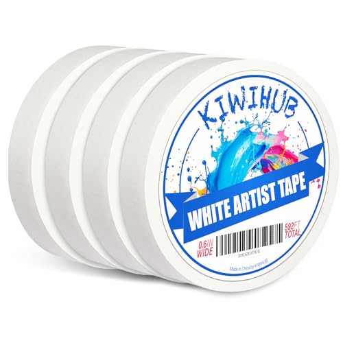 4 Packs Artist Tape for Watercolor Paper - White Masking Artists Tape for Drafting, Art Painting and All Paper Media - Acid Free 0.6inch Wide 592FT Long Total - size: 0.6inch