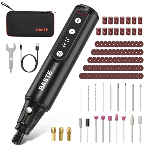 Baste Mini Cordless Rotary Tool Kit - 5 Speed 18000RPM, 109 Accessories Type-C Charging Power Rotary Tool for 3D Printing, DIY Crafts, Sanding, Polishing, Drilling, Etching, Engraving (Black) - color: Black