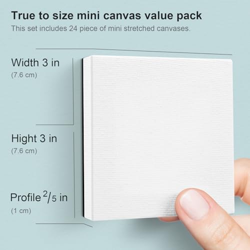 AUREUO Mini Magnetic Stretched Canvas 3x3 Inch / 24 Pack - Small Square Wrapped Canvas Board with Magnet Back, Art Gift Set Tiny Framed Bulk Pack Canvases for Painting & Craft - size: 3"x3", Stretched Canvas