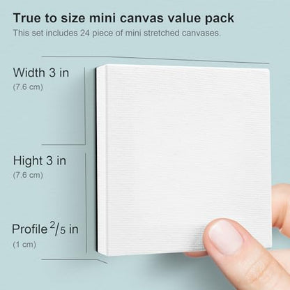 AUREUO Mini Magnetic Stretched Canvas 3x3 Inch / 24 Pack - Small Square Wrapped Canvas Board with Magnet Back, Art Gift Set Tiny Framed Bulk Pack Canvases for Painting & Craft - size: 3"x3", Stretched Canvas