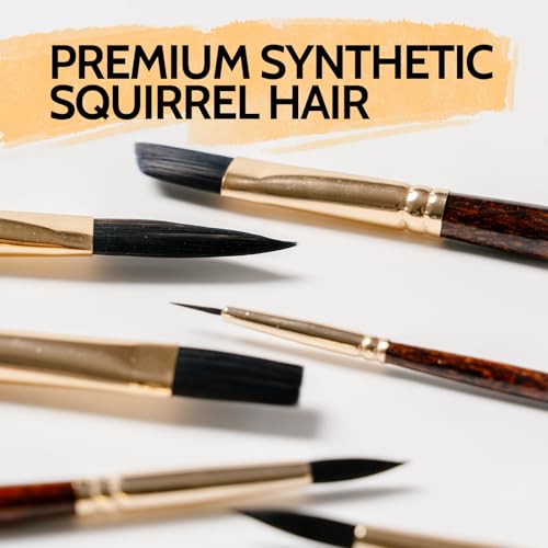Watercolor Brushes, 12 Pieces Squirrel&Nylon Blend Hair Paint Brush for Artists Shed Resistant Pointed Round, Flat, Dagger, Cat's Tongue Professional Set for Watercolor, Gouache, Acrylic