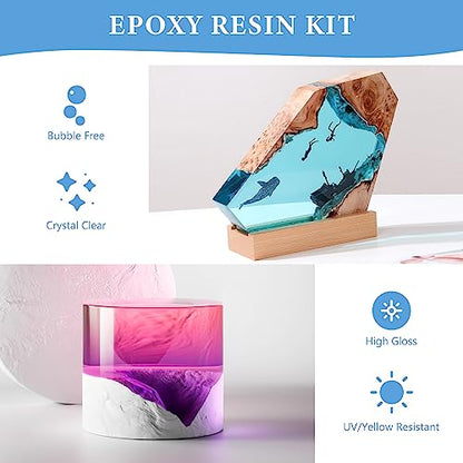 1 Gallon Crystal Clear Epoxy Resin Kit, High-Glossy& No Bubbles, Art & Casting Resin with 16 Epoxy Resin Pigment, Foil Flakes, Sequin,Craft Clear Resin for Art Crafts, Jewelry, Molds - size: 1 Gallon kit