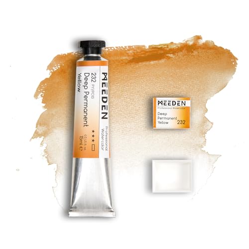 MEEDEN Professional Artist Watercolor Paint: Deep Permanent Yellow - 15ml/0.5oz Water Color Tube, Semi-Moist Pigment Half Pan and Empty Matching Half Pan for Artists Pros - color: Deep Permanent Yellow
