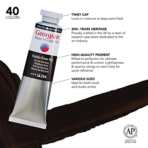 Daler Rowney Georgian Water Mixable Oil Paint Vandyke Brown Hue 37ml Tube - Art Paints for Canvas Paper and More - Oil Painting Supplies for Artists and Students - Artist Oil Paint for Any Skill Set