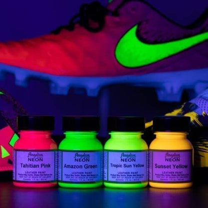 Angelus Neon Acrylic Leather Paint for Shoes, Boots, Jackets, Art, Customizing, Sneakers, Bags, & More – Jamaican Joy – 4oz