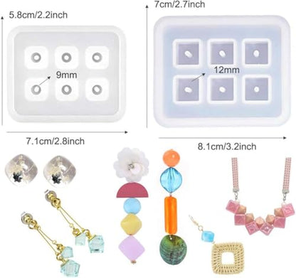 6 Pack Resin Beads Molds with Hole Silicone Resin Epoxy Molds for Cabochon Gemstone Pendant Earrings Jewelry Casting