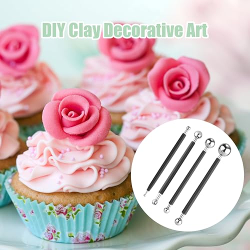 9pcs Silicone Clay Sculpting Tools, Double-Ended Dotting Tools Polymer Clay Pottery & Ceramic Metal Ball Stylus Kit for Embossing Shaping Painting Nail Art DIY Crafts