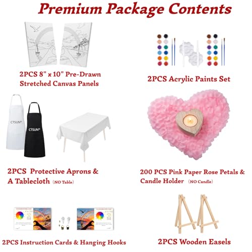 2 Pack Sip and Paint Kit for Couples – Pre-Drawn 8x10 Canvas Painting Set with Acrylic Paints & Brushes, Romantic Date Night Activity for Adults at Home (Premium Edition)